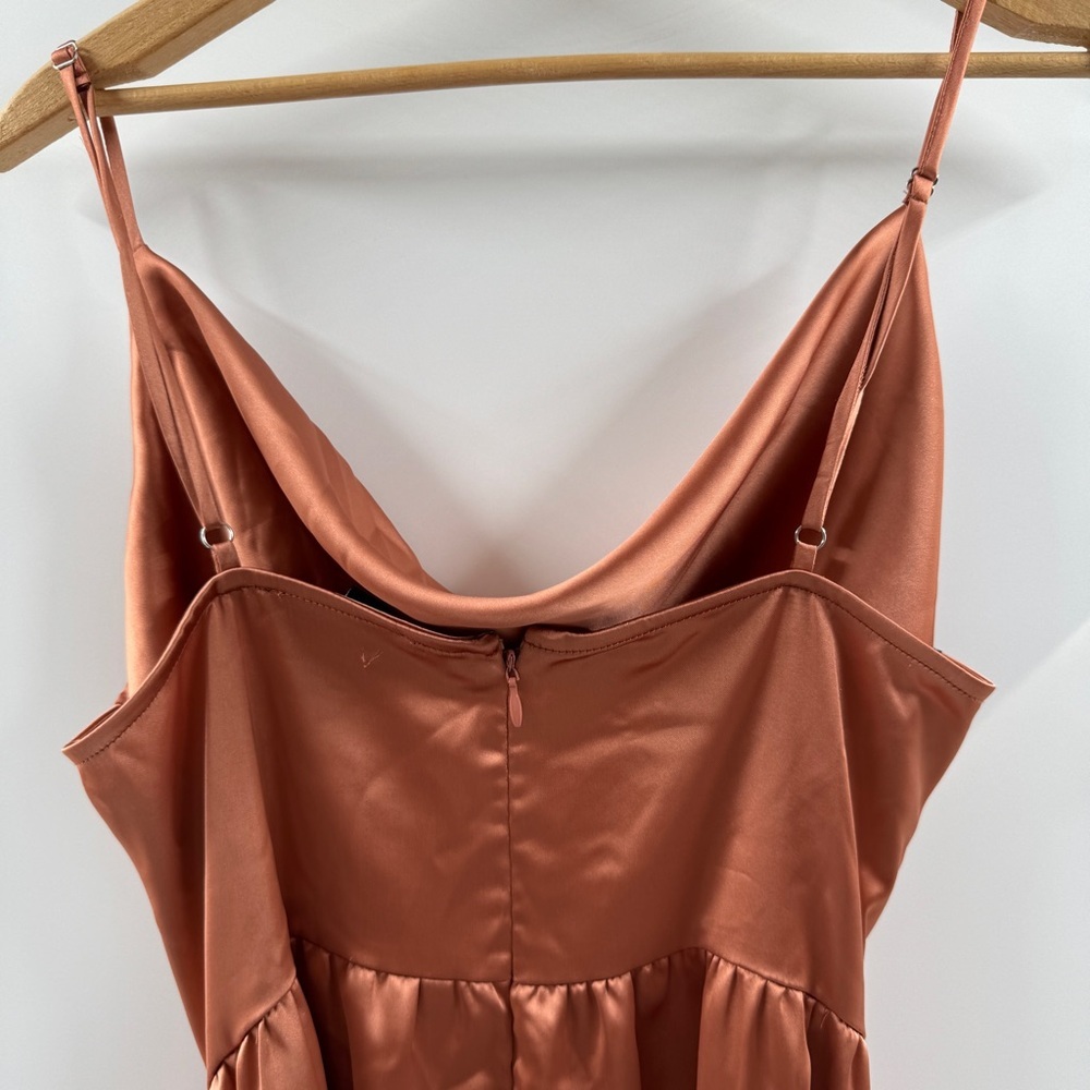 Forever 21 Satin Copper Cowl Neck Dress with Adjustable Belt – Size Large - Picture 6 of 7